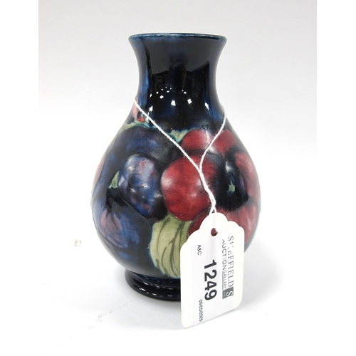1249 - Moorcroft vase decorated in the Pansy pattern with impressed marks to base, approx 12cm high