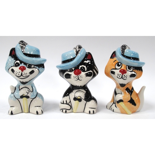 1256 - Lorna Bailey Set of Three Pussketeers Pawthos, Purrthos, Armed the Cat, the tallest 13cm.