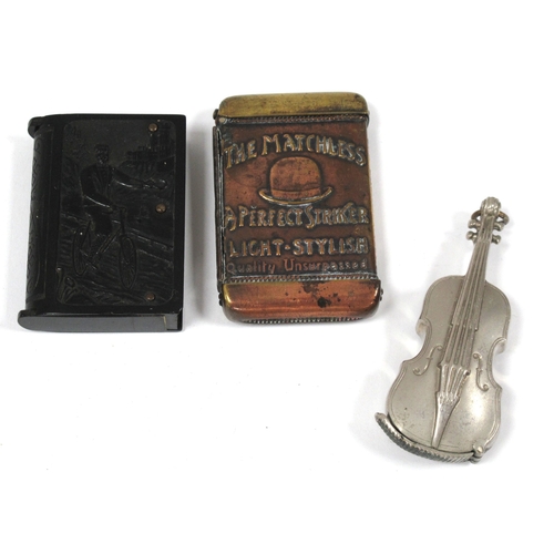 1285 - The Matchless - A Perfect Striker Light Sylish Vest Case, in copper and brass. Metal violin and ebon... 