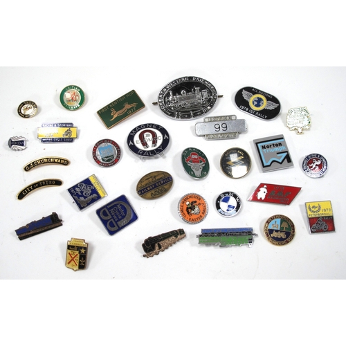1287 - Enamelled Badges, mainly transport themed, magnet rally, Peterborough Rally, Norton, Triumph, Railwa... 