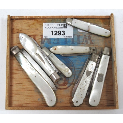 1293 - Silver Bladed Mother of Pearl Fruit Knives - Thomas Marples, Sheffield 1863, 1916 and others (7),