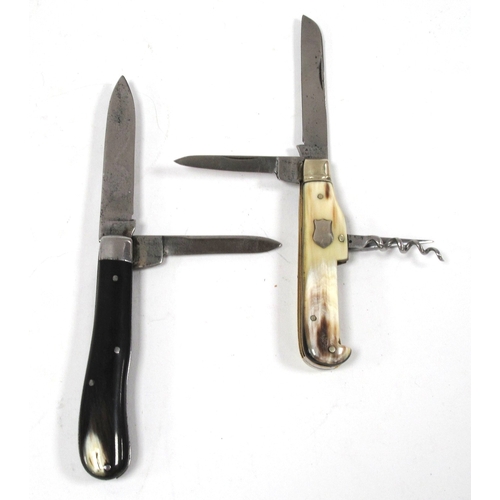 1294 - Penknives: two polished hornscale handle examples, one Abram Brookshank Sheffield with two blades, p... 