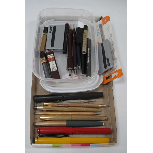 1299 - Sheaffer Gold Plated ink Pen with 14k gold nib, Parker in pen, 3 x Cross, 3 x Lamy and other writing... 