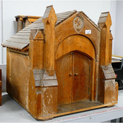 1481 - Table Top Model of a Church, with arched doors and two internal drawers, 59cm wide.