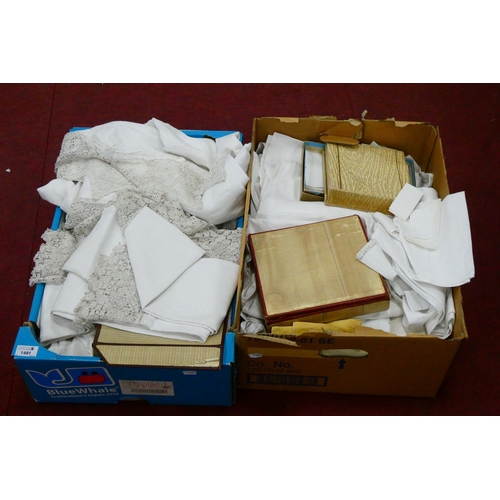 1491 - A Large Quantity of Linen Altar Cloths, some with lace and crochetwork borders, other white linen et... 