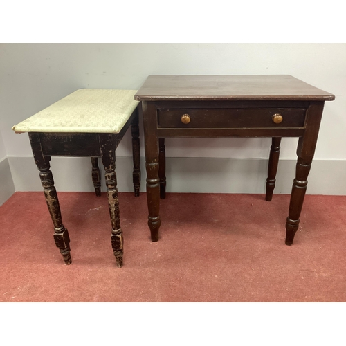 1497 - A XIX Century Painted Side Table, with a single drawer on turned legs, 79cm wide; together with anot... 