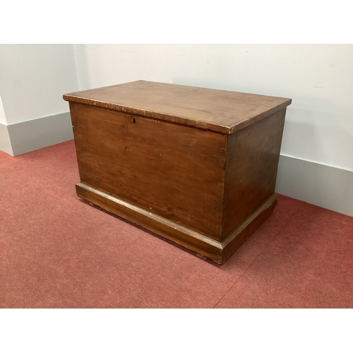 1499 - A XIX Century Pine Blanket Box, with hinged lid on a plinth base, 95cm wide.