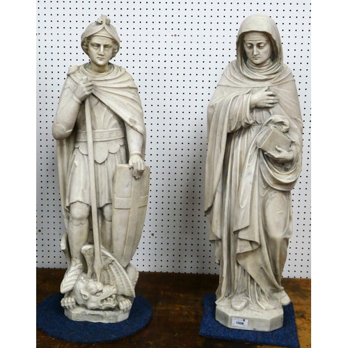 1508 - A Pair of XIX Century Marble Figures, 'Virgin Mary', 76cm high and 'St George and the Dragon', 78cm ... 