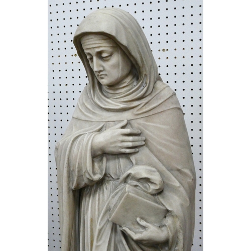 1508 - A Pair of XIX Century Marble Figures, 'Virgin Mary', 76cm high and 'St George and the Dragon', 78cm ... 