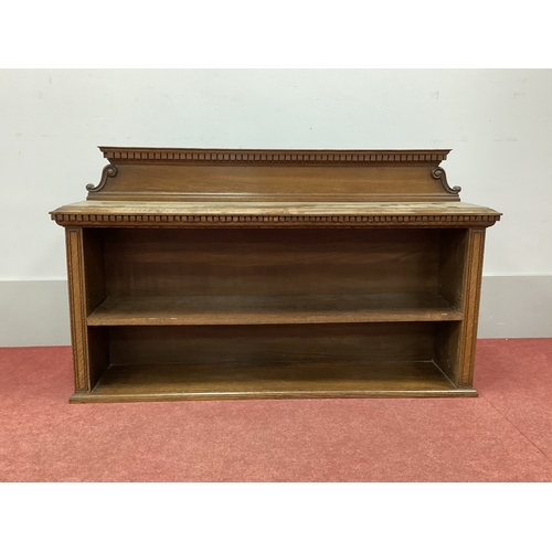 1510 - A XX Century Table Top Oak Bookcase, the back with dentil cornice and scroll shaped ends and adjusta... 