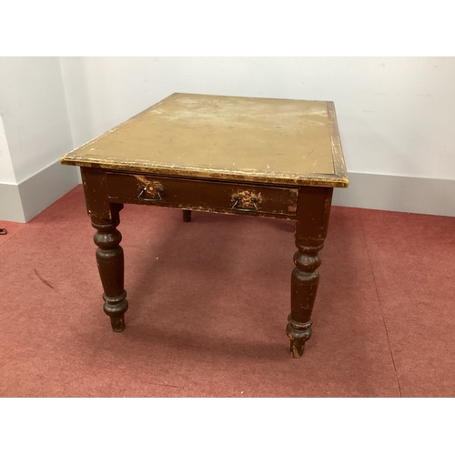 1512 - A XIX Century Painted Pine Table, with single drawer on turned and block supports, 120cm wide.