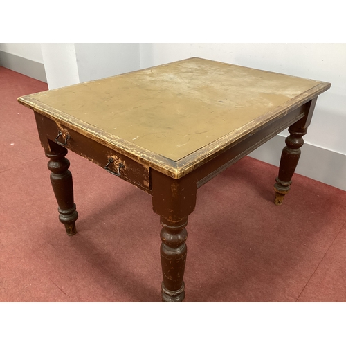 1512 - A XIX Century Painted Pine Table, with single drawer on turned and block supports, 120cm wide.