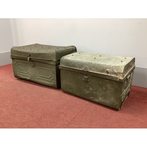 1513 - Two XIX Century Green Painted Tin Trunks. (2)