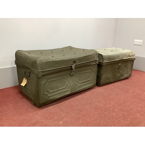 1513 - Two XIX Century Green Painted Tin Trunks. (2)