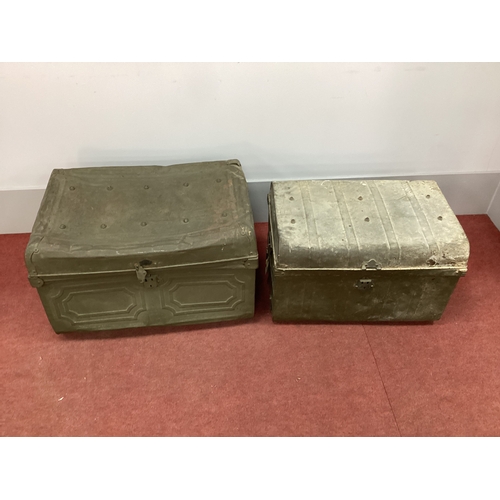 1513 - Two XIX Century Green Painted Tin Trunks. (2)