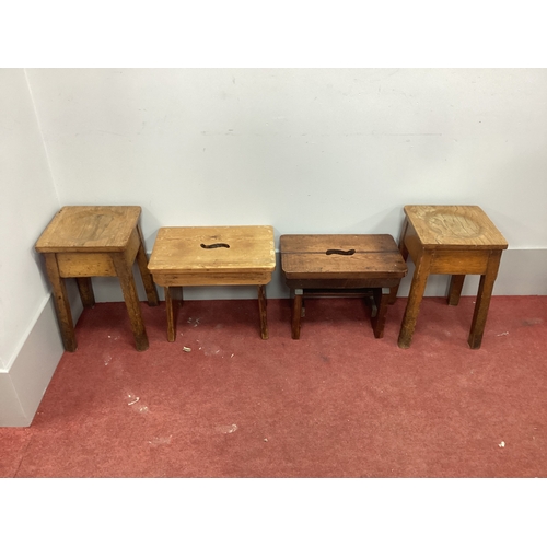 1517 - Two Pine Prayer Kneelers; together with two oak dish top stools. (4)