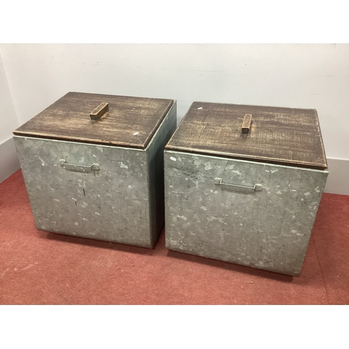 1521 - Two Galvanised Flour Bins, with wooden lids, 62cm wide.