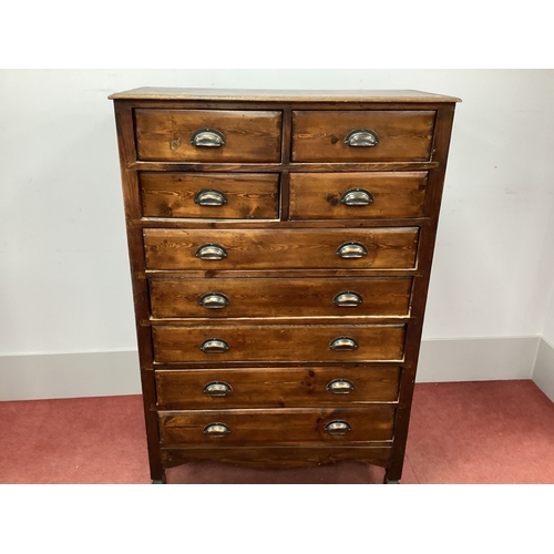 1522 - A XX Century Pine Chest of Drawers, with four small drawers over five long drawers, 93cm wide.
