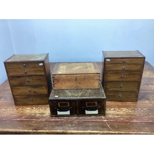 1525 - A Pair of Miniature Chests of Drawers, each with five graduated drawers; a two drawer filing cabinet... 