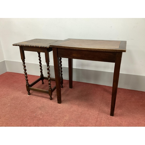 1534 - A 1930's Oak Barley Twist Table; together with a further oak table. (2)