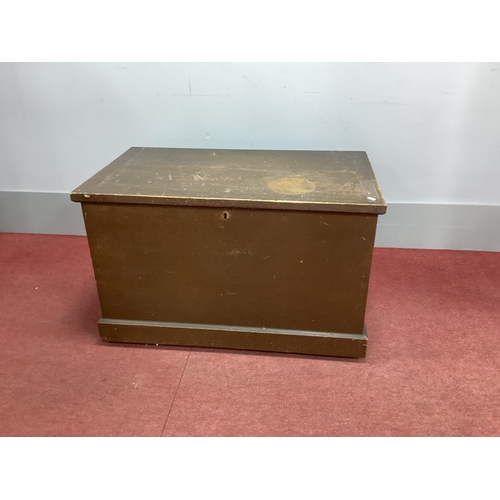 1536 - A XIX Century Painted Pine Blanket Box, with hinged lid on plinth base, 95cm wide.