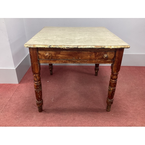 1539 - A XIX Century Painted Pine Table, with a single drawer raised on turned and block supports, 88cm wid... 
