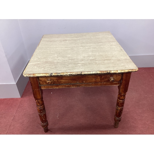 1539 - A XIX Century Painted Pine Table, with a single drawer raised on turned and block supports, 88cm wid... 