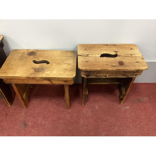 1570 - Four Pine Prayer Kneelers, with pierced hand grips, various heights. (4)