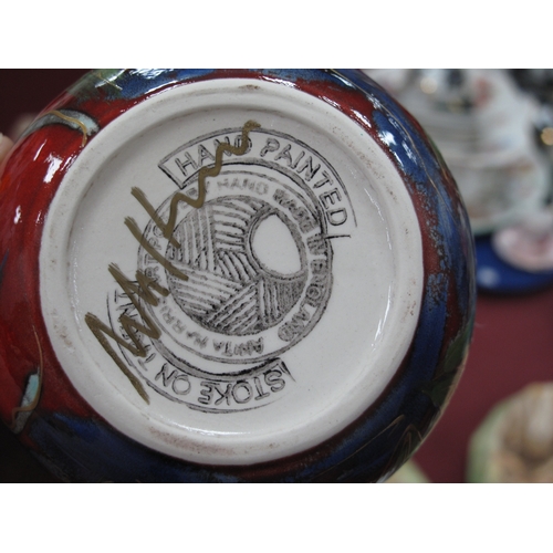 1241 - Anita Harris Beebrook Flowers and Bullrushes Marakesh Vase 9cm high gold signed.