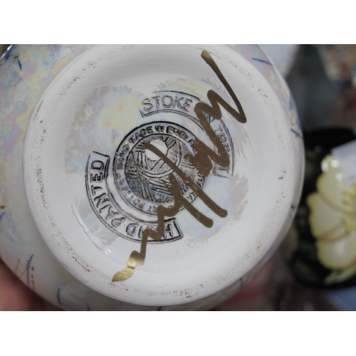 1250 - Anita Harris Blue and White Lustre Dragonfly Trojan Vase 14cm high gold signed.