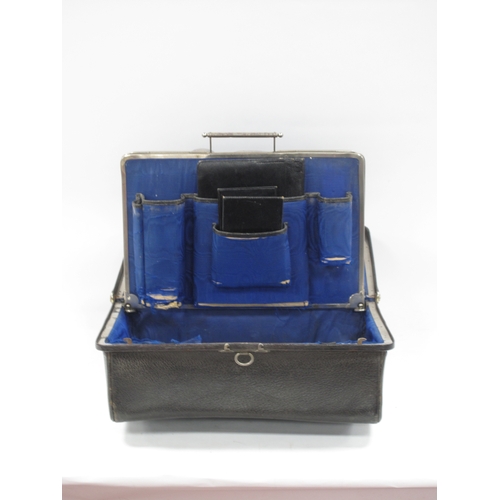 1398 - Late XIX Century Black Morocco Gladstone Bag, containing five silver topped bottles, Birmingham & Lo... 