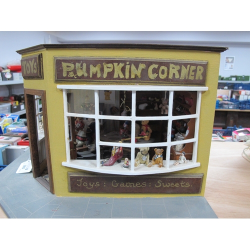 385 - A Doll's House Diarama, of 'Pumpkin Corner' Toy and Teddy Shop, double-sided frontage and fully fitt... 