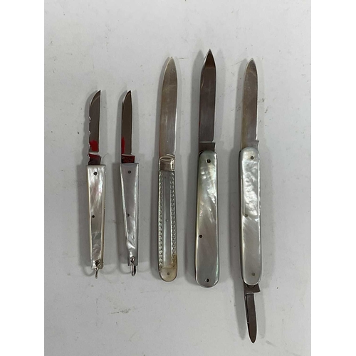 1298 - Penknives: mother of pearl handled two-blade knife with a 1914 silver blade hallmarked Sheffield, an... 