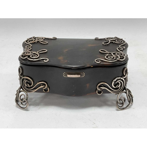 1330 - Silver Mounted & Footed Tortoiseshell Trinket Box of Serpentine Form, London 1902, maker 'HA', 16cm ... 