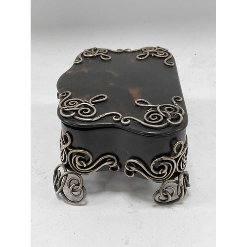 1330 - Silver Mounted & Footed Tortoiseshell Trinket Box of Serpentine Form, London 1902, maker 'HA', 16cm ... 