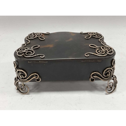 1330 - Silver Mounted & Footed Tortoiseshell Trinket Box of Serpentine Form, London 1902, maker 'HA', 16cm ... 