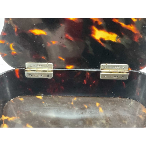 1330 - Silver Mounted & Footed Tortoiseshell Trinket Box of Serpentine Form, London 1902, maker 'HA', 16cm ... 