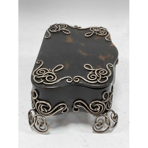 1330 - Silver Mounted & Footed Tortoiseshell Trinket Box of Serpentine Form, London 1902, maker 'HA', 16cm ... 