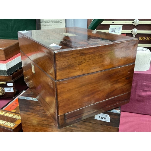 1326 - XIX Century Rosewood Vanity Box, top with a mother of pearl insert, blue fitted interior with glass ... 