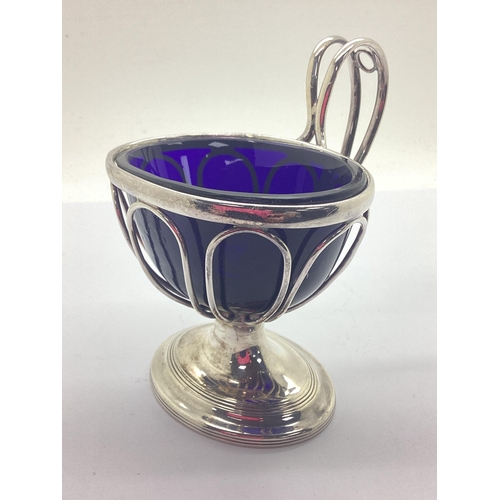 28 - A Georgian Hallmarked Silver Pedestal Salt, Sheffield 1794(?), of oval openwork design, the high loo... 