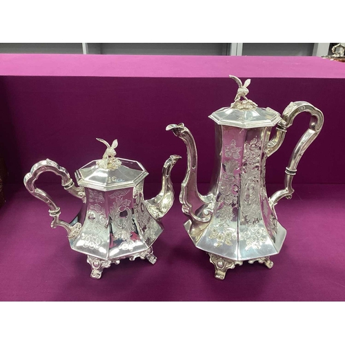 2 - A Highly Decorative XIX Century Sheffield Patent Electro Silver Plate Four Piece Tea Set, each of ta... 