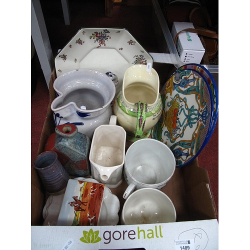 1053 - G. Devon 'On Ilkla Moor Baht 'at' Jug, Leeds Sprays plate, studio vases, breakfast cups, other ceram... 