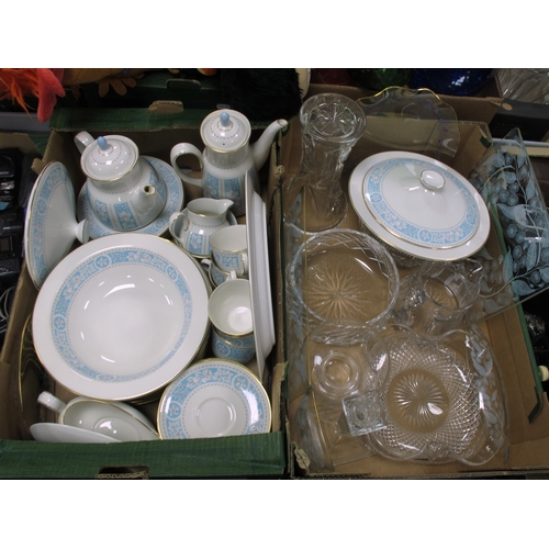 1075 - Doulton 'Hampton Court' Table Ware of approx 46 pieces, glass plates, vases, etc:- Two Boxes.