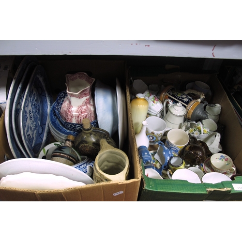 1103 - Blue & White Three Willow Pattern Meat Plates, Masons Vista hydra jug, China teaware, ornaments, etc... 