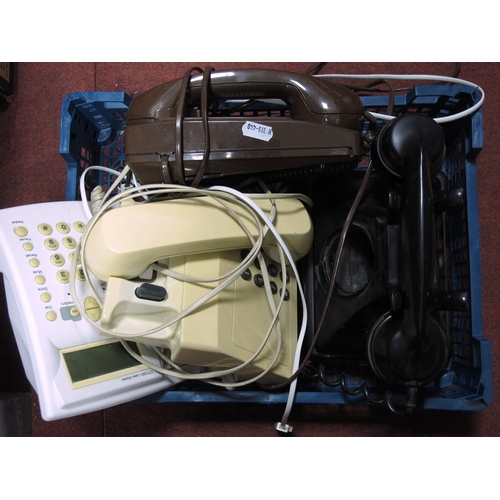 1107 - Vintage Black Bakelite Anvil Telephone, a/f together with three various others one brown the others ... 