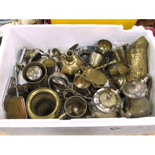 1116 - A Quantity of Metalware, including mixed brassware and silver-plated items, examples of teapots, cup... 