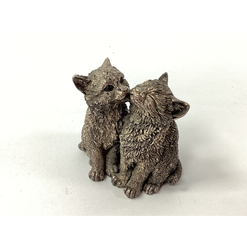 10 - A Novelty Hallmarked Silver Filled Cat Figure Group, Birmingham 1993, textured finish, both seated, ... 