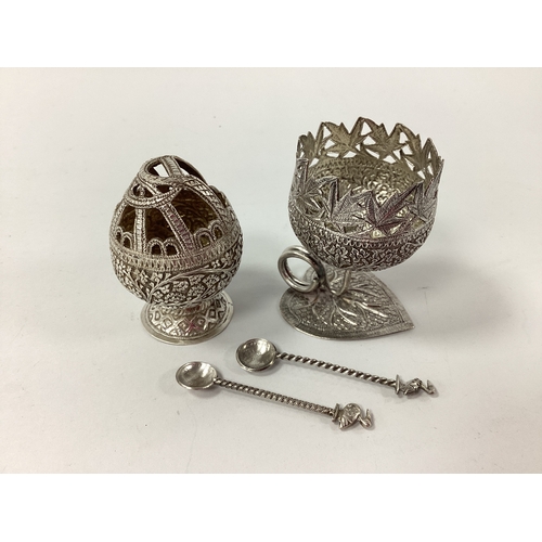 26 - Two Highly Decorative Middle Eastern Salts, each allover profusely detailed with foliate scrolls and... 