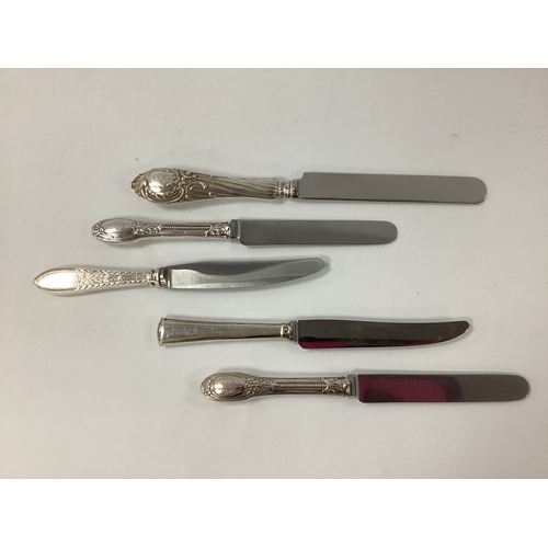 37 - Five Decorative Continental Dessert and Table Knives, including 875 Russia, initialled; pair of Fren... 