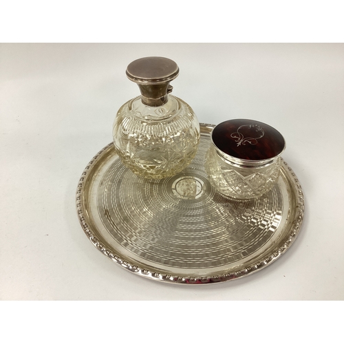 43 - A Hallmarked Silver Topped Globular Glass Scent Bottle, (lid hinge broken); A Hallmarked Silver and ... 